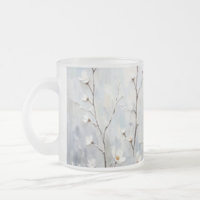 Taza De Cristal Esmerilado Serene Winter Blossoms Abstract Mug (Izquierda)
