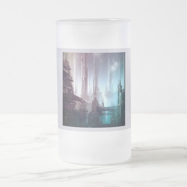 Taza De Cristal Esmerilado SF Ciudad futurista 2 (Centro)
