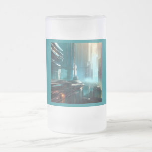 Taza De Cristal Esmerilado SF Ciudad Futurista 3
