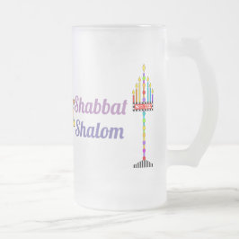 Taza De Cristal Esmerilado Shabbat Shalom Menorah rana