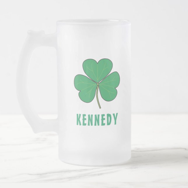 Taza De Cristal Esmerilado Shamrock Green Clover Irlanda Celtic Irish Name (Izquierda)