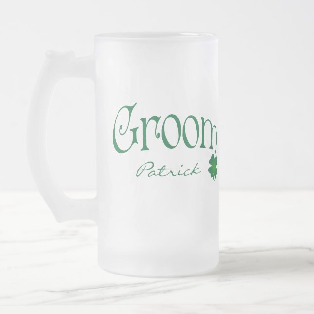 Taza De Cristal Esmerilado Shamrock Groom Beer Stein personalizado (Izquierda)