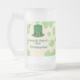 Taza De Cristal Esmerilado Shamrocks, leprechauns & Pot of Gold Frosted Beer 