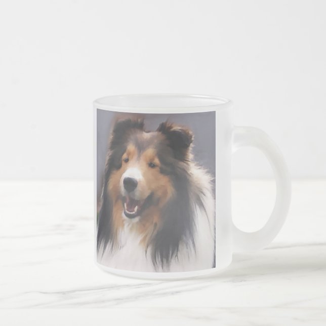 Taza De Cristal Esmerilado Shetland Sheepdog Sheltie Art Gifts (Derecha)