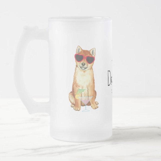 Taza De Cristal Esmerilado Shiba inu de verano (Izquierda)