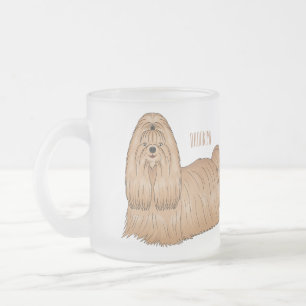 Taza De Cristal Esmerilado Shih tzu personalizado de pelo largo ilustracion