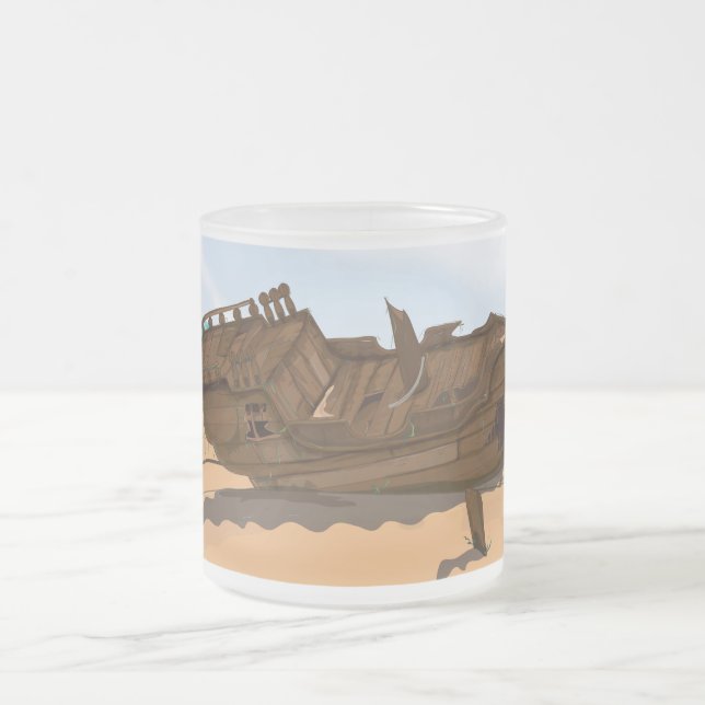 Taza De Cristal Esmerilado Shipwreck con playas (Centro)