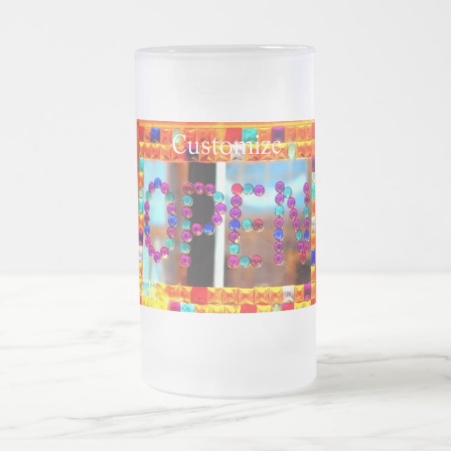 Taza De Cristal Esmerilado signo de apertura de la perla de vidrio (Centro)