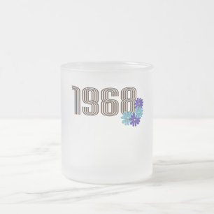 Taza De Cristal Esmerilado Signo de paz de 1968 Flor hippie poder Aqua Purple