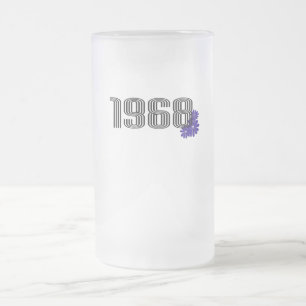 Taza De Cristal Esmerilado Signo de paz hippie de 1968: Púrpura poder de flor