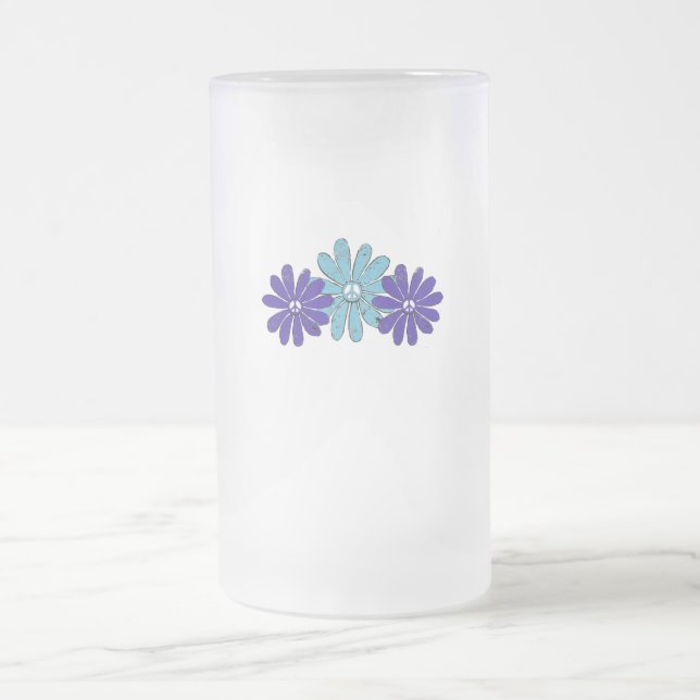 Taza De Cristal Esmerilado Signo de paz hippie flor poder Aqua Purple (Centro)