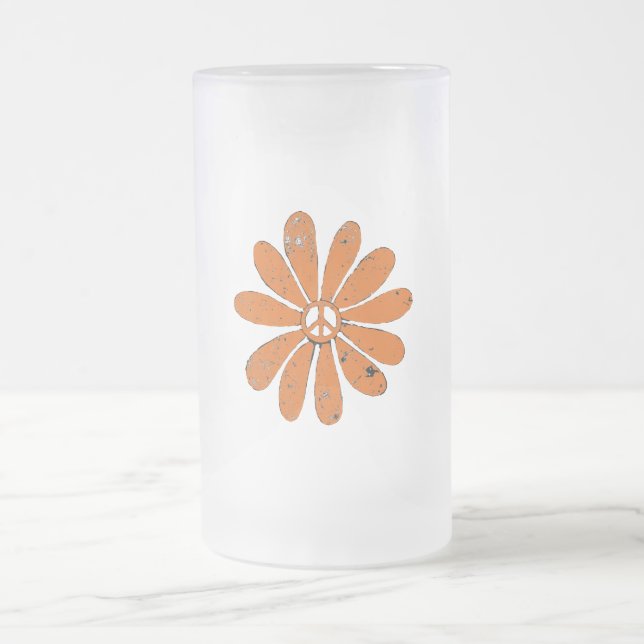 Taza De Cristal Esmerilado Signo de paz hippie Naranja de flor mal visto (Centro)