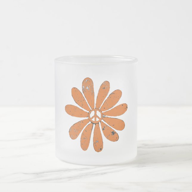 Taza De Cristal Esmerilado Signo de paz hippie Naranja de flor mal visto (Centro)