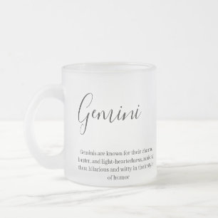 Taza De Cristal Esmerilado "Signo Gemini personalizado Zodiac Nombre y rasgos