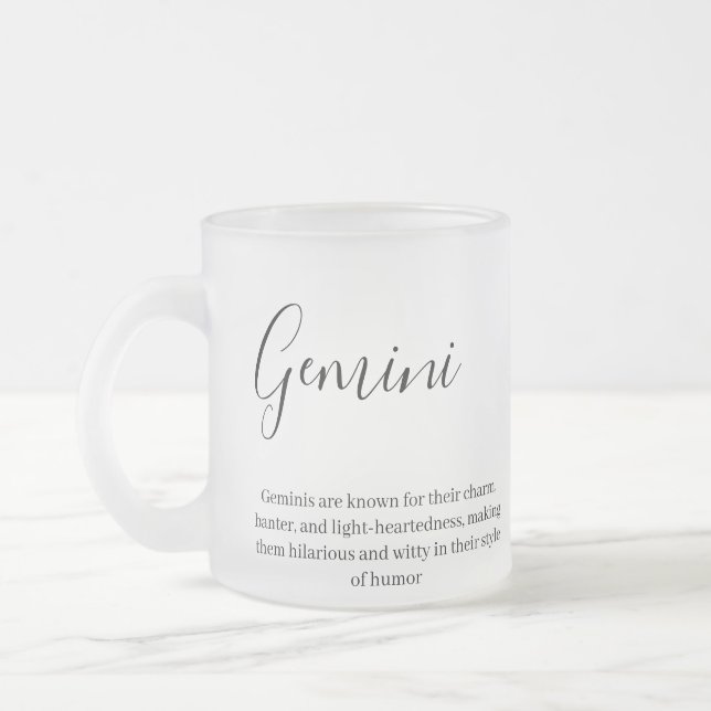 Taza De Cristal Esmerilado "Signo Gemini personalizado Zodiac Nombre y rasgos (Izquierda)