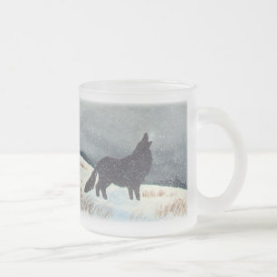 Taza De Cristal Esmerilado Silueta del lobo del invierno