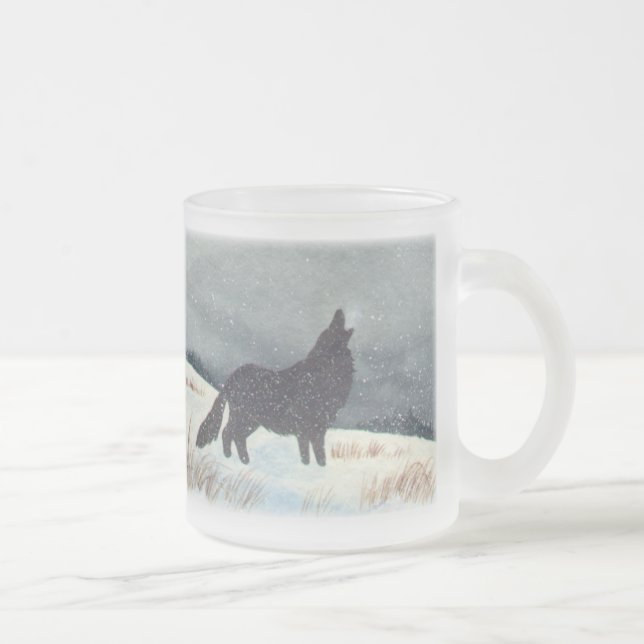 Taza De Cristal Esmerilado Silueta del lobo del invierno (Derecha)