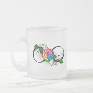 Taza De Cristal Esmerilado Símbolo de infinito con rosa arcoíris