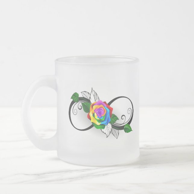 Taza De Cristal Esmerilado Símbolo de infinito con rosa arcoíris (Izquierda)