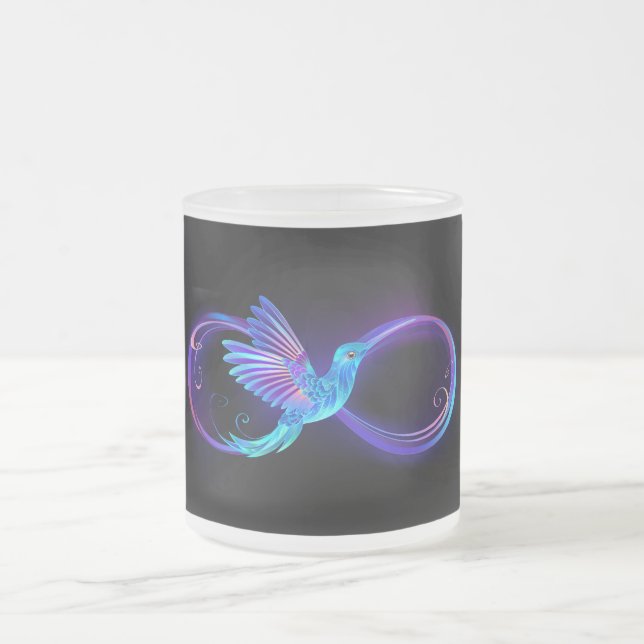 Taza De Cristal Esmerilado Símbolo de infinito neón con colibrí brillante (Centro)