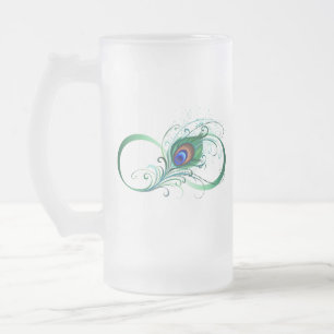 Taza De Cristal Esmerilado Símbolo infinito con pluma de pavo real