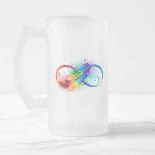 Taza De Cristal Esmerilado Símbolo infinito con plumas arcoiris