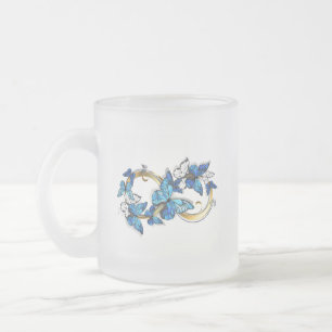 Taza De Cristal Esmerilado Símbolo infinito de mariposas Morpho azules