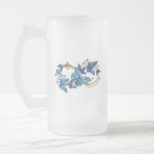 Taza De Cristal Esmerilado Símbolo infinito de mariposas Morpho azules