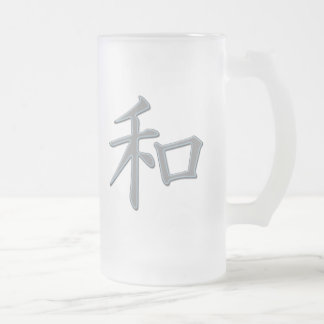 TAZA DE CRISTAL ESMERILADO SÍMBOLO JAPONÉS DEL KANJI PARA LA PAZ