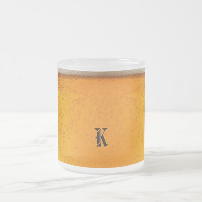 Taza De Cristal Esmerilado Simple Gold Beer Monogram Christmas party (Centro)
