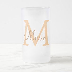 Taza De Cristal Esmerilado simple minimal añadir nombre monograma naranja mar