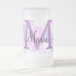Taza De Cristal Esmerilado simple minimal añadir nombre monograma rosa rojo b