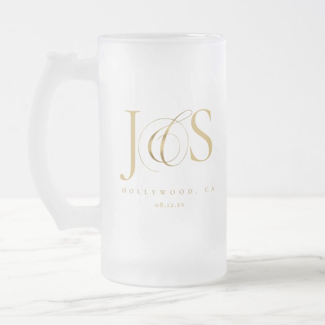 Taza De Cristal Esmerilado Simply Elegant Wedding Initials Gold ID1022 (Izquierda)