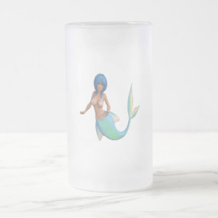 Taza De Cristal Esmerilado Sirena con el pelo y la cola de la turquesa