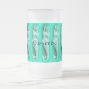 Taza De Cristal Esmerilado sirena verde con palmas