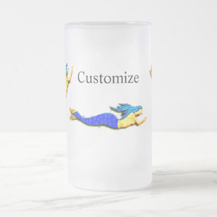 Taza De Cristal Esmerilado sirenas de cola azul subacuáticas
