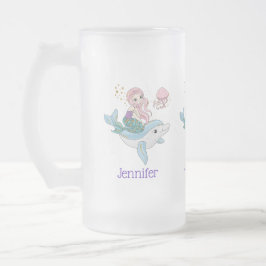 Taza De Cristal Esmerilado Sirenita descubierta con delfín bajo el mar