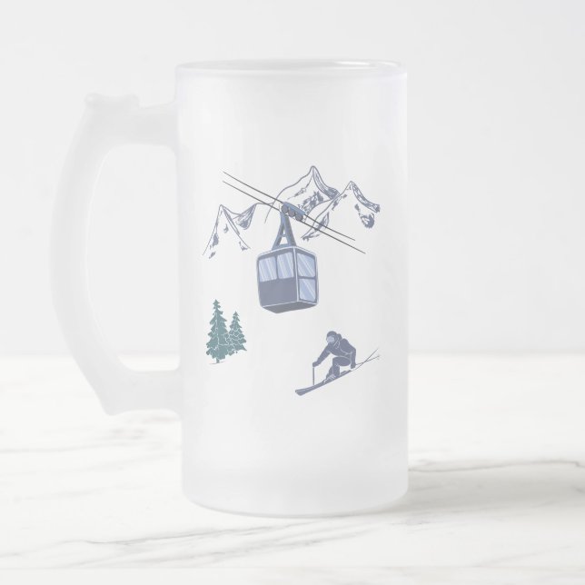 Taza De Cristal Esmerilado Ski Scene Winter Sports (Izquierda)