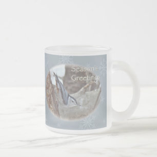 Taza De Cristal Esmerilado Slate Gray Nuthatch Songbird Seasons Greetings