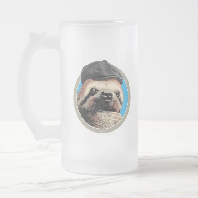 Taza De Cristal Esmerilado Sloth (en Baker Boy gorra) (Izquierda)