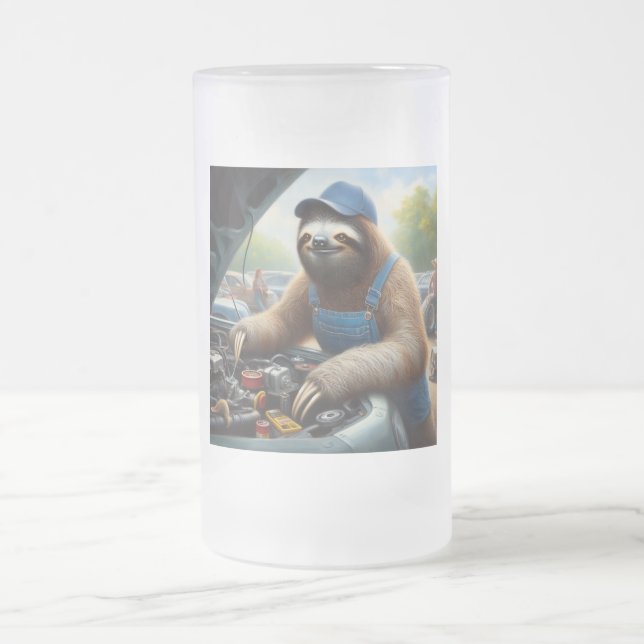 Taza De Cristal Esmerilado Sloth Mechanic (Centro)