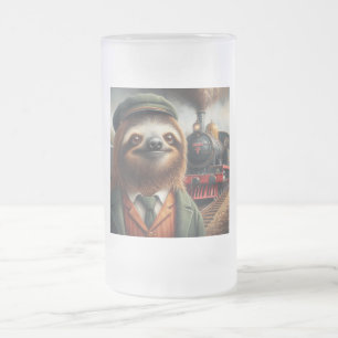 Taza De Cristal Esmerilado Sloth Train Engineer