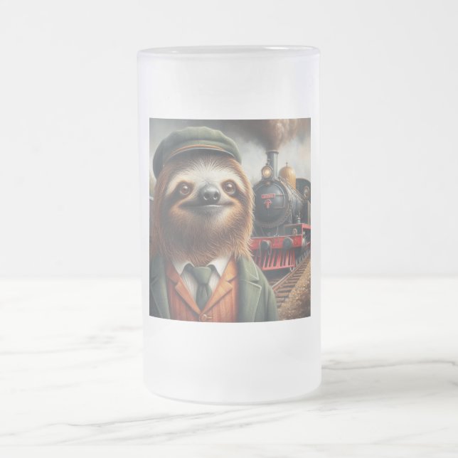 Taza De Cristal Esmerilado Sloth Train Engineer (Centro)