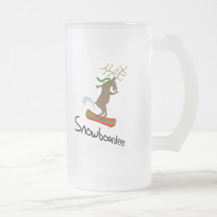Taza De Cristal Esmerilado Snowboardeer Gracioso Reno Snowboarding