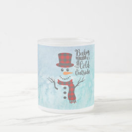 Taza De Cristal Esmerilado Snowman de invierno escarlata negro