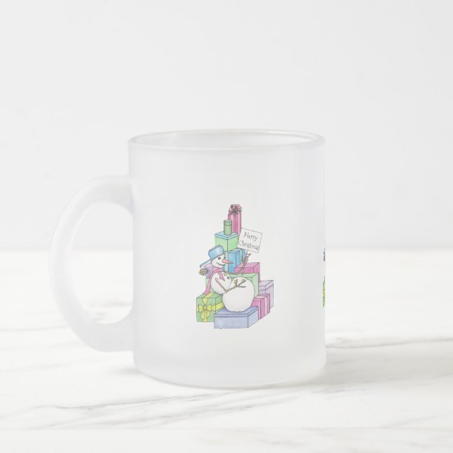 Taza De Cristal Esmerilado Snowman escalando en regalos (Izquierda)