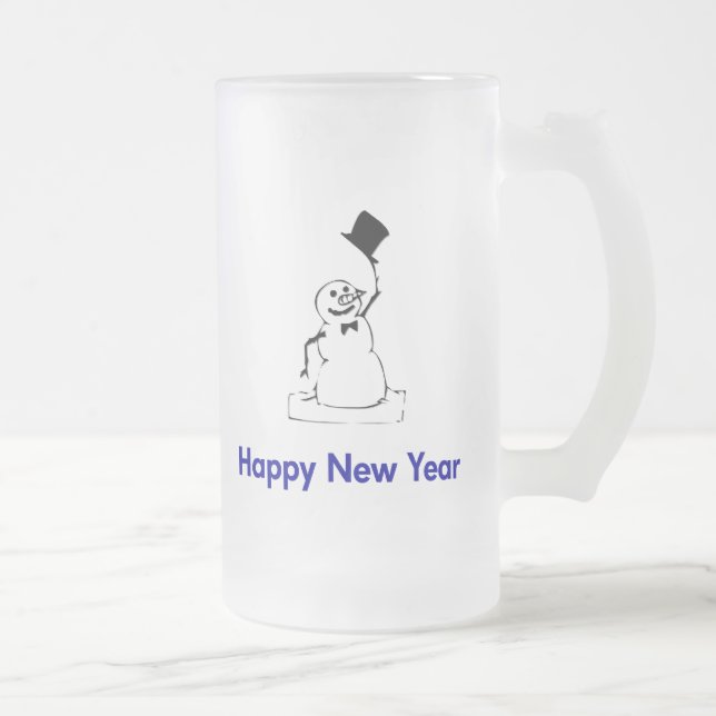 Taza De Cristal Esmerilado Snowman Feliz Año Nuevo (Derecha)