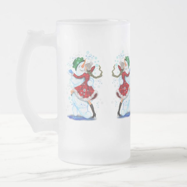 Taza De Cristal Esmerilado Snowman y Chicas bailarines de vidrio cerveza Mug (Izquierda)