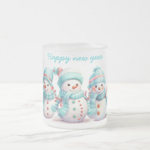 Taza De Cristal Esmerilado Snowmen azul cielo helado