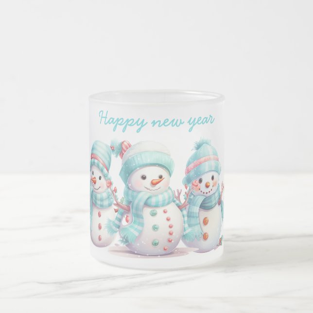 Taza De Cristal Esmerilado Snowmen azul cielo helado (Centro)